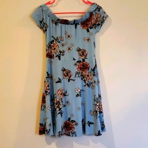 Pale Blue Floral Charlotte Russe Skater Dress L